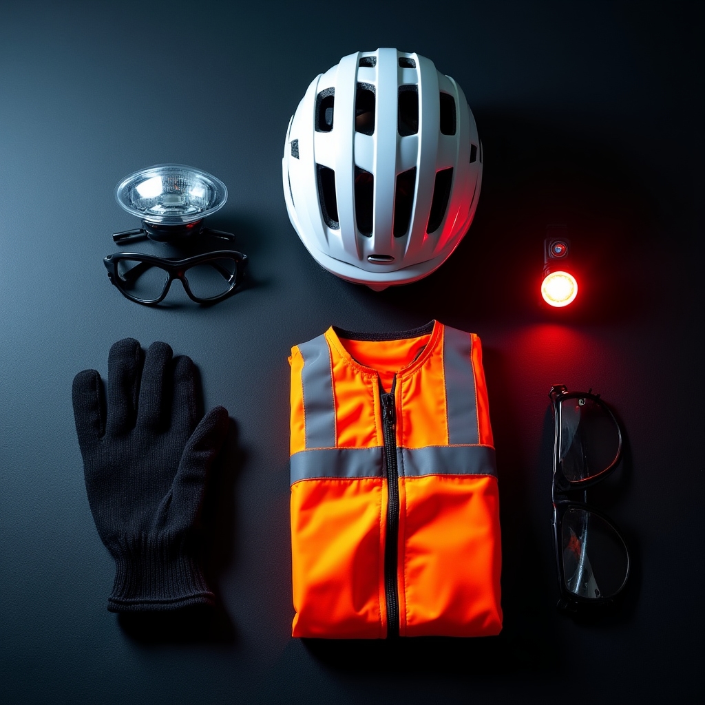 Echipament complet de siguranță biciclist, cască și reflectorizante